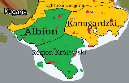 Mapa Egvallandu z podziałem na dystrykty (zielony to Netopia zaś żółty Starowinkulia)