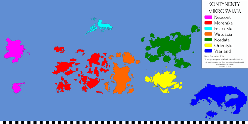 Mapa Mikroświata z podziałem na kontynenty